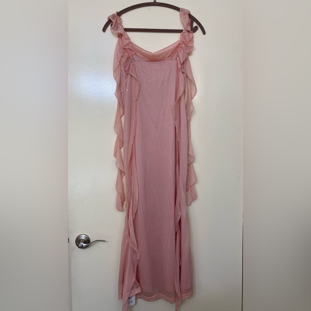 Soft Pink Ruffled Sequins Slip Dress - Picture 7 of 8